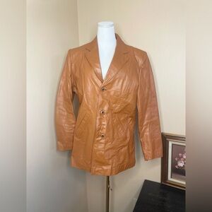 Casablanca Leather men's jacket vintage orange/tan with removable lining Size 38